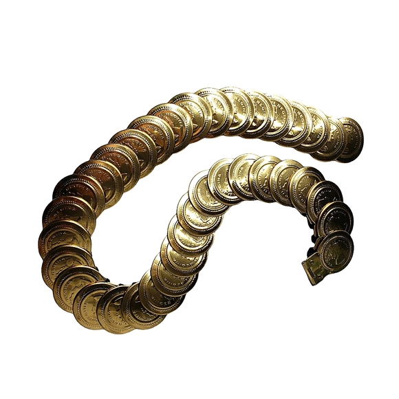 Queen Regina Elizabeth 2nd Stretch Gold Comerotive Coin Elastic Belt 24+" Vtg - Picture 5 of 6